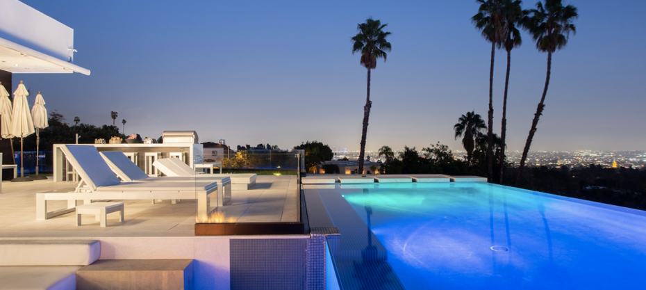 Poolside in a Beverly Hills Mansion.