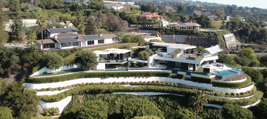 Beverly Hills mansion on a hill.