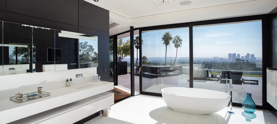 Sleek master bedroom & master bathroom